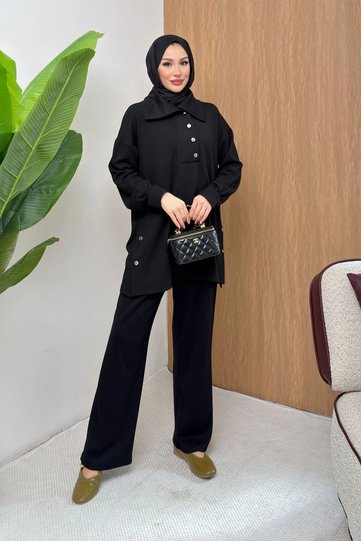 طقم علوي وسفلي نسائي من Soho Elegance بتفاصيل ياقة أنيقة