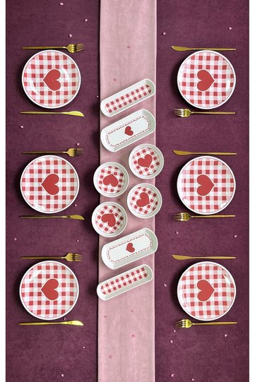 Pınk Heart 14 Piece Luxury Breakfast Set for 6 People, Breakfast Set