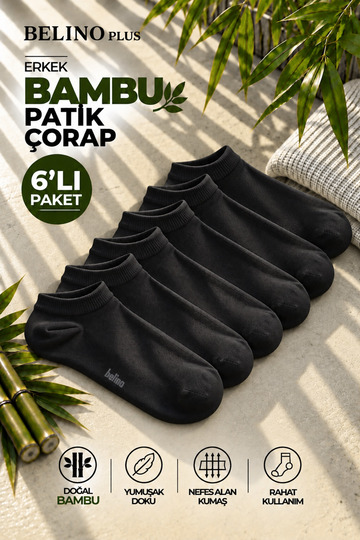 Pack of 6 Bamboo Black Color Booties Socks