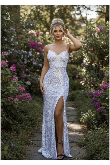 Sequined Black Velvet, Strappy Deep Slit, Special Design