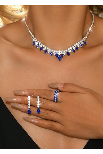 Blue Drop Stone Custom Made Necklace Earring Set