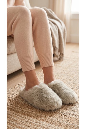 Women's Stone Closed-Front Extra Long Soft Furry House Slippers 2cm Bynd04