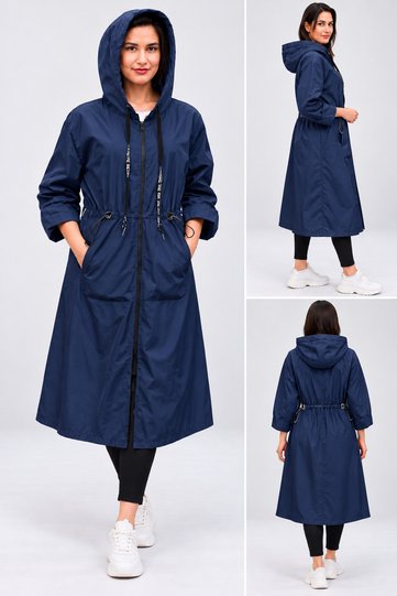 Raincoat with Long Hat and Pocket Detail Italian Water Resistant