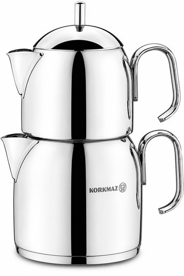 Stainless steel teapot (Perla) with a distinctive design, consisting of two pieces. / A281