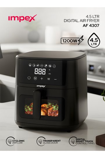 AF 4307 Digital Air Fryer with Adjustable Temperature Control (4.5L, 1200W, Black)