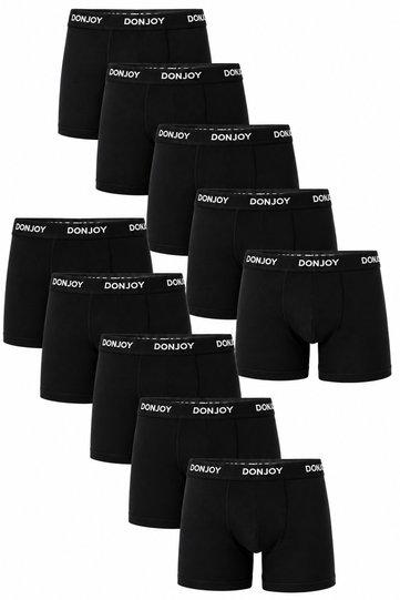 Men's 10-Piece Cotton Lycra Combed Cotton Black Boxers with Elastic Waist