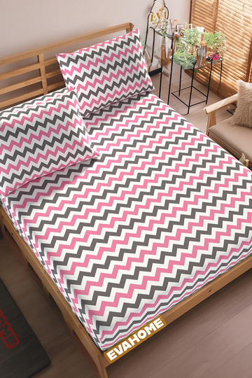 Pink Color, Zigzag Patterned Ranforce Fabric Fitted Sheet Set - Single/Double/Battal