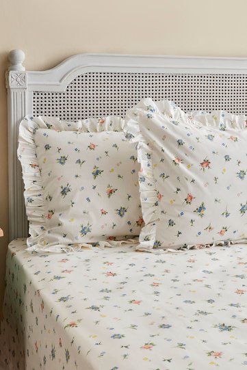Mia 100% Cotton Ruffled Double Bed Sheet Set Blue (PP)