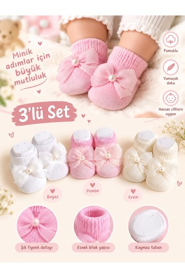 3 Sets of 6 Souvenir Mannequin Socks with Bows for Newborns and Babies