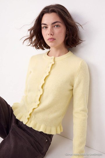 Yellow Button-Detail Soft-Textured Knit Cardigan TWOAW26HI00038