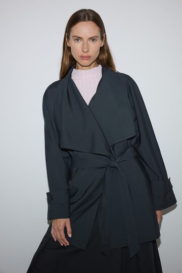 Wide Collar Belted Regular Fit Woven Trench Coat I0266Ax26Au