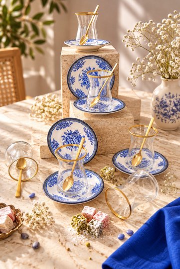 Frozen Flower Gold Decorated 12 Piece Tea Set for 6 People, Tea Set