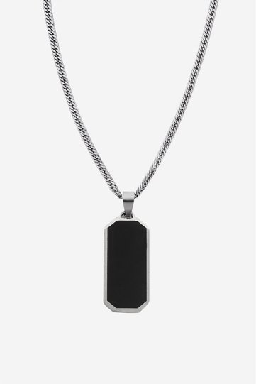 316L Steel Baguette Black Onix Necklace