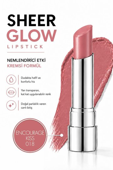 Sheer Glow Lipstick - Moisturizing Lipstick with a Glossy Finish - Encourage Kiss - 018