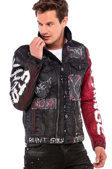 Men's Black Hand Painted Denim Jacket with Metal Detail