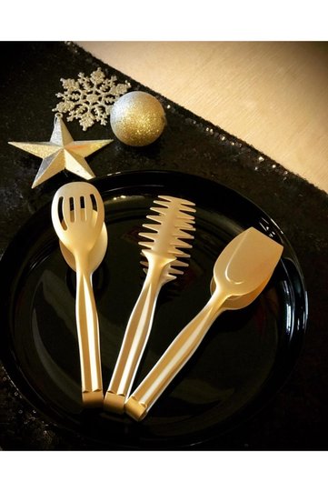 3-Piece Steel Tongs Set Matte Gold