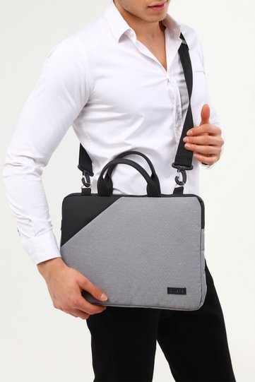 Gray Waterproof Zipper Detailed 15.6inch Shockproof Case Notebook Laptop Bag
