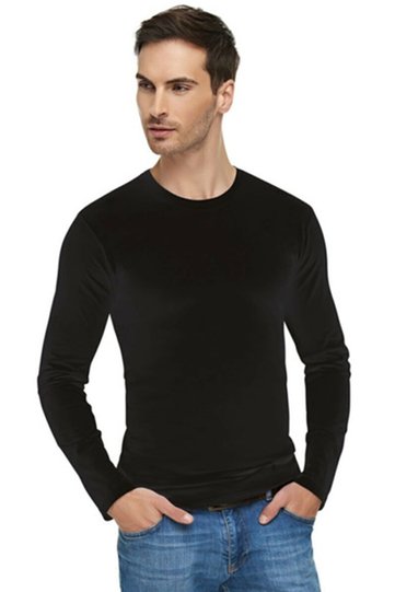 Men's Black Elastane Cotton Crew Neck Long Sleeve Undershirt