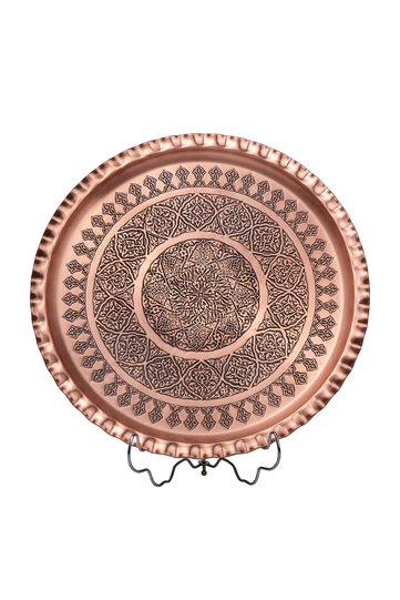Dmt Gaziantep Copper 35 سم صينية تقديم يدوية 35 سم عتيقة (مقسمة)