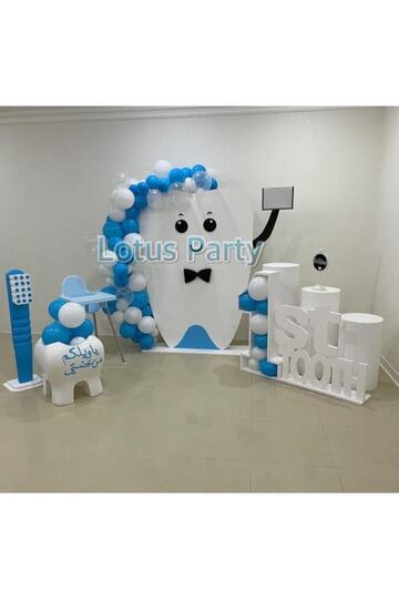 50 Pieces - My First Tooth Themed Balloon Chain Set ( Blue - White - Transparent Balloon )