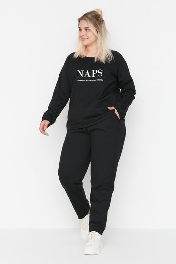 Black Printed Cotton Knitted Pajamas Set Tbbaw23Ai00016