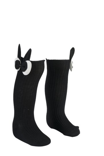 Knee-Length Baby Girl Black Socks with Figures