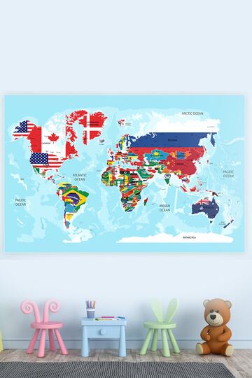 Practical Holdable World Map Color Printed on Transparent Paper with Countries Flag Patterns 70x117cm