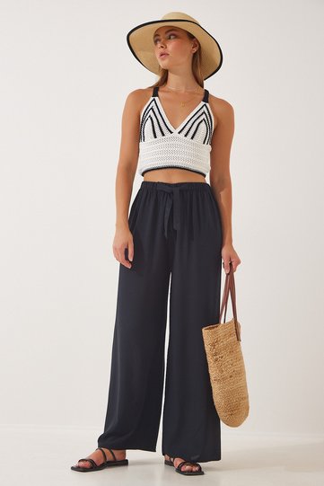 Women's Black Palazzo Viscose Trousers BH00322