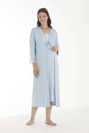 Blue Lace Detailed Maternity and Maternity Nightgown Set