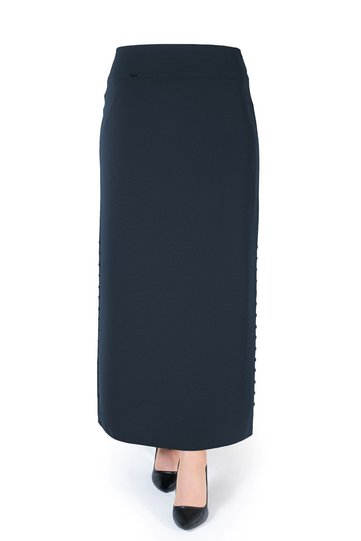 Women's Hijab Button Model Closed Slit Long Plain Navy Blue Pencil Skirt