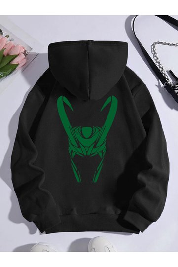 Unisex Black Loki Mischief Printed Hooded Sweatshirt