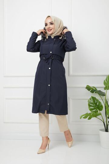 Water Prof Dark Blue Fur Lined Winter Oversize Seasonal Coat & Coat