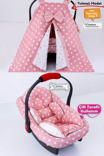 3 Pieces - Stroller Cover, Stroller Cushion with Waist Support, Stroller Sheet, 100% Cotton - With Holder