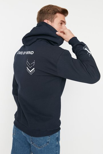 Navy Blue Oversize/Loose Fit Sweatshirt with Text Print, Fleece Lined/Warm Flowing Design TMNAW23SW00024