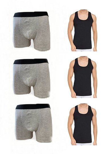 Total 6 Pieces Undershirt and Boxer Set, 3 Boxers, 3 Undershirts