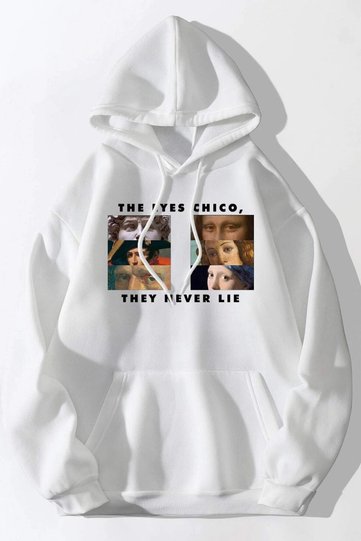 Unisex The Eyes Printed Hooded Oversize White Sweatshirt
