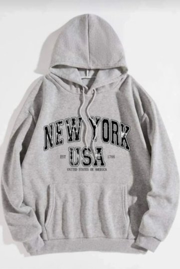 Unisex Gray New York Printed Hooded Oversize Sweatshirt