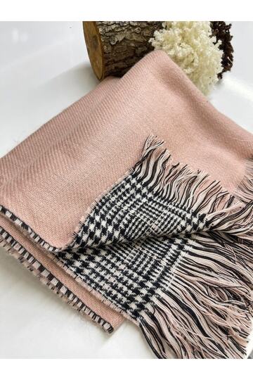 شال كتف صوف منقوش على الوجهين - 70x190 سم - شتوي