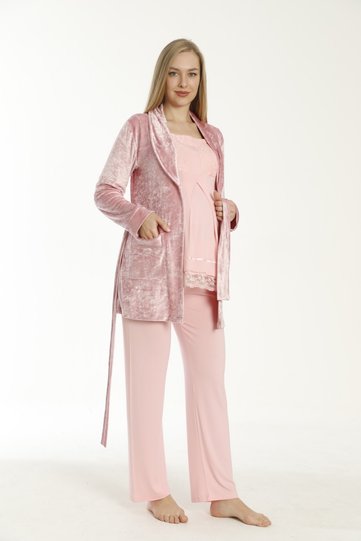 Pink Velvet Maternity and Maternity Pajamas Set with Dressing Gown