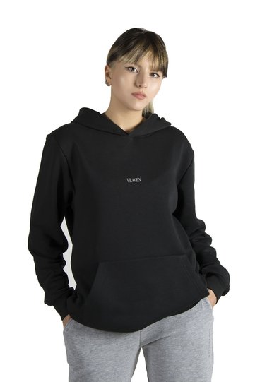 Unisex Black Front Printed Thick 2 Thread Threaded Hooded Hoodie Sweatshirt