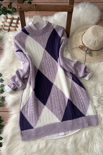 Colorful Baklava Soft Knitwear Tunic - Lilac