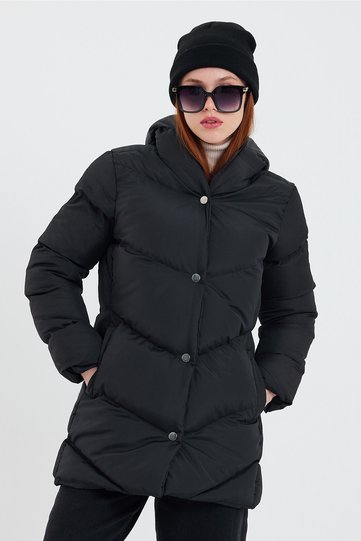 Women's Black Waterproof and Windproof Hooded Winter Puffer Coat & Jacket & Parka - 03