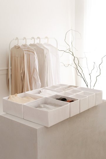 12-Piece White Children's Room Cabinet Laundry Drawer Organizer Storage Box Organizer