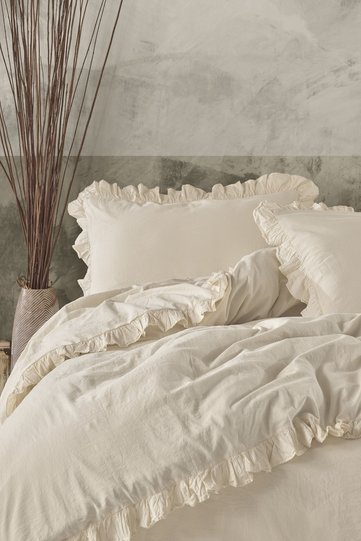 طقم غطاء لحاف مفرد Grace من القطن 100%، مغسول وبحواف مكشكشة، مقاس 160×220 سم