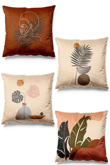 Çift Tarafı Baskılı African Portre Desenli 4'lü Süet Kırlent Kılıfı