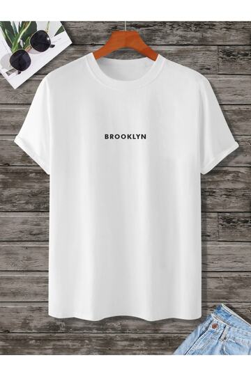 Unisex Brooklyn White Oversize Crew Neck Printed T-Shirt