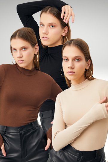 Women's Bitter Brown Cream Black Finger Detail 3-Piece Body