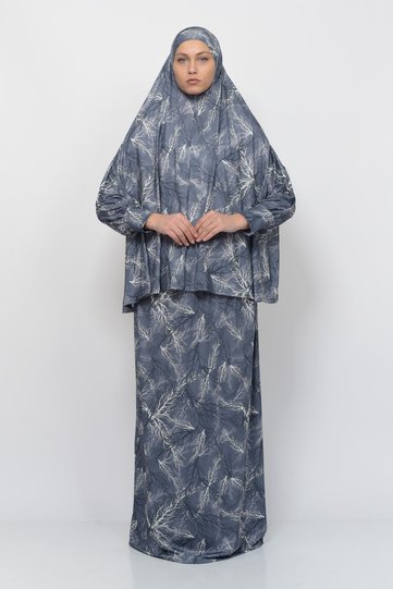 Practical Two Pieces Tree Patterned Bat Sleeve Hijab Lycra Muslim Prayer Dress 992-0711