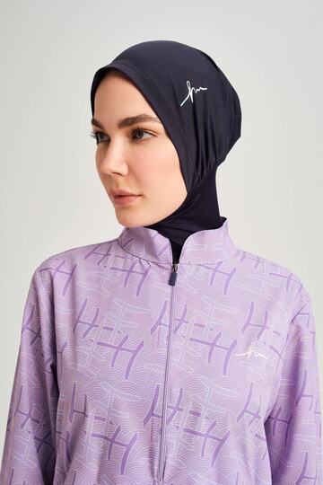 Navy Blue Hijab Swimming Cap with Hologram Logo Detail
