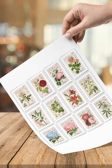 24 Pieces 4 X 3 Cm Sizes Paris Rose Flower Themed Postage Stamp Sticker Label Decal